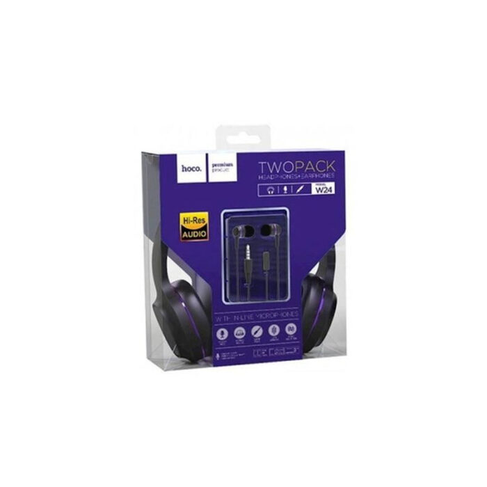 PACK HOCO W24 2EN1 CASQUE FILAIRE ET ECOUTEURS MP3