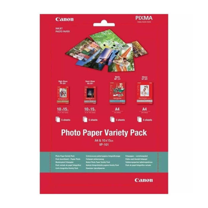 Pack Variété Papier Photo Canon Plus VP-101 4 × 6" Et A4 20 Feuilles