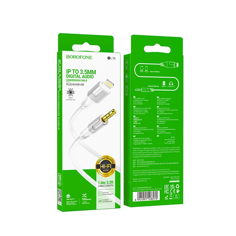 Câble Borofone BL19 Type C 3.5MM Blanc Câble Borofone BL19 Type C 3.5MM Blanc